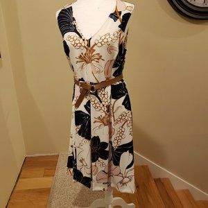 Ann Taylor Belted Floral Pleated Sheath